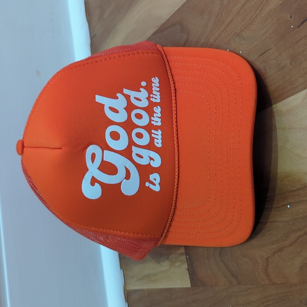 Orange God is good all the time mesh snapback hat